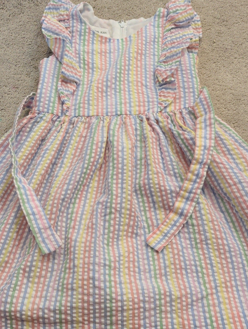 Bonnie Jean Pastel Multi-Stripe Ruffle Strap Dress